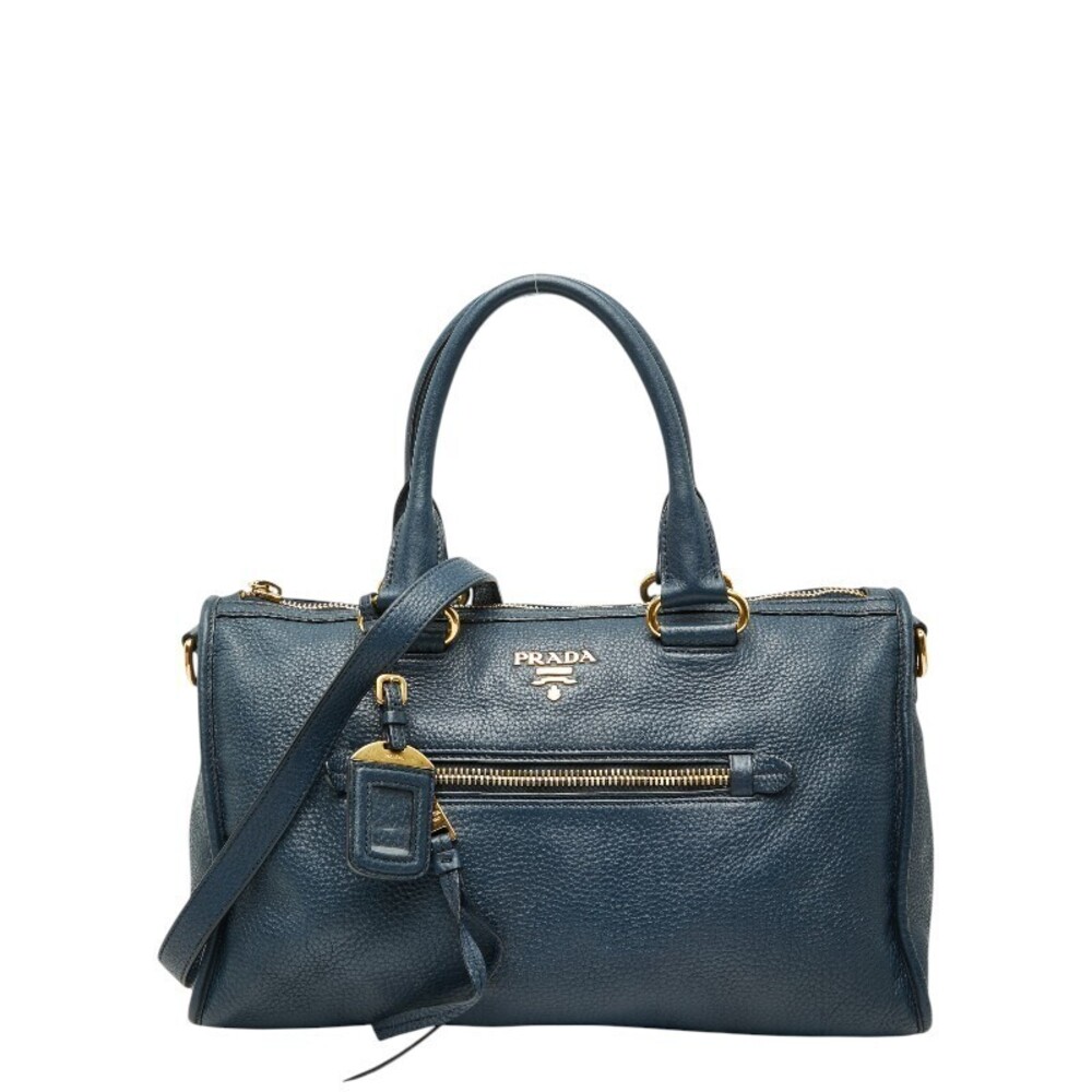 Prada handbag shoulder bag Navy Blue Vitello Daino leather